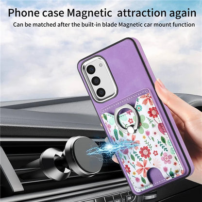 E4 for Samsung Galaxy S23 Phone Case with Ring Holder Card Slots Electroplated Lens Frame