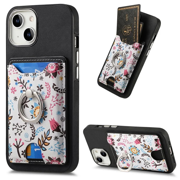 E4 for iPhone 14 Phone Case Anit-Fall Kickstand Back Cover Pattern Card Holder