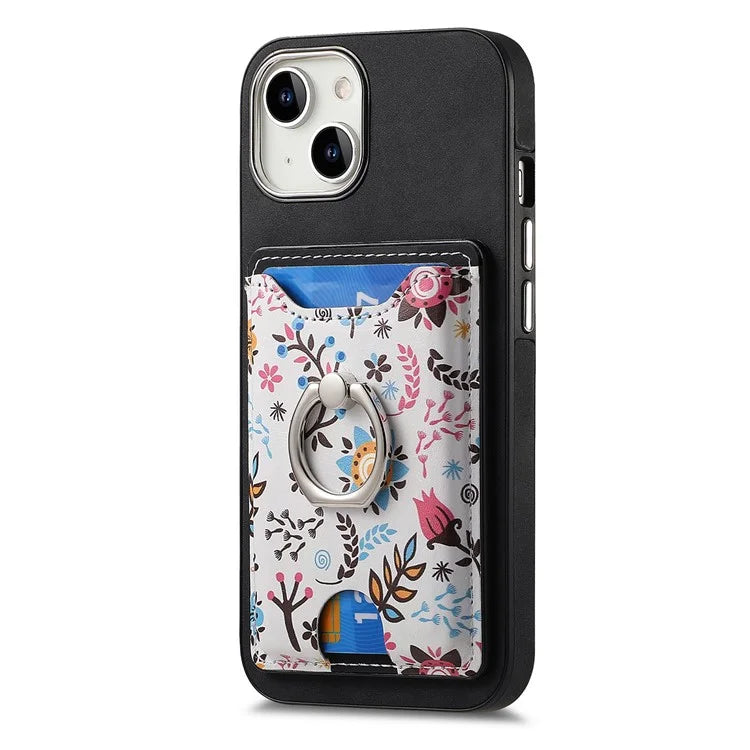 E4 for iPhone 14 Phone Case Anit-Fall Kickstand Back Cover Pattern Card Holder