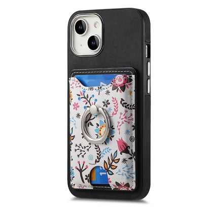 E4 for iPhone 14 Phone Case Anit-Fall Kickstand Back Cover Pattern Card Holder