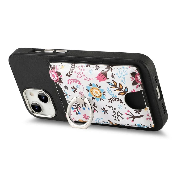 E4 for iPhone 14 Phone Case Anit-Fall Kickstand Back Cover Pattern Card Holder