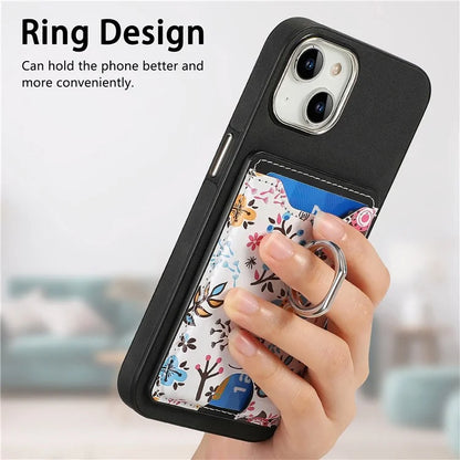 E4 for iPhone 14 Phone Case Anit-Fall Kickstand Back Cover Pattern Card Holder