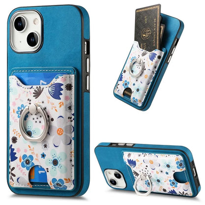 E4 for iPhone 14 Phone Case Anit-Fall Kickstand Back Cover Pattern Card Holder