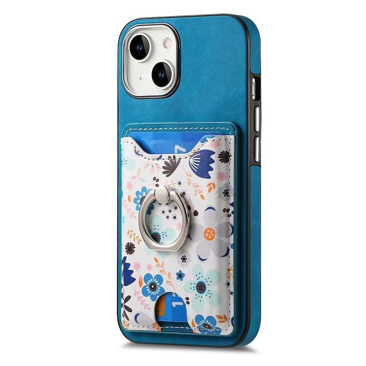 E4 for iPhone 14 Phone Case Anit-Fall Kickstand Back Cover Pattern Card Holder