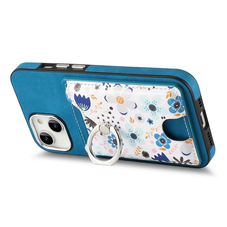 E4 for iPhone 14 Phone Case Anit-Fall Kickstand Back Cover Pattern Card Holder