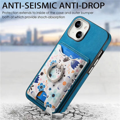 E4 for iPhone 14 Phone Case Anit-Fall Kickstand Back Cover Pattern Card Holder