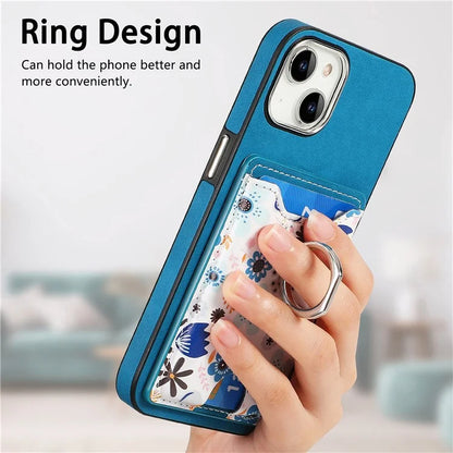 E4 for iPhone 14 Phone Case Anit-Fall Kickstand Back Cover Pattern Card Holder