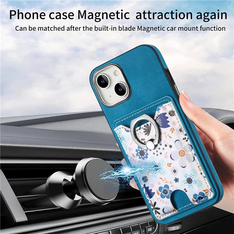 E4 for iPhone 14 Phone Case Anit-Fall Kickstand Back Cover Pattern Card Holder