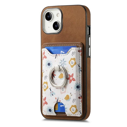 E4 for iPhone 14 Phone Case Anit-Fall Kickstand Back Cover Pattern Card Holder