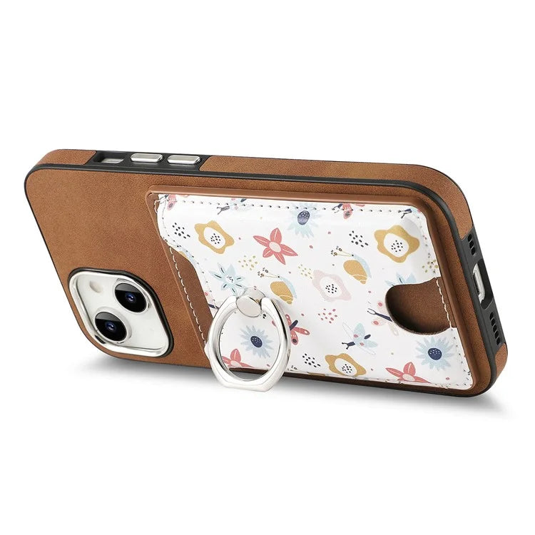 E4 for iPhone 14 Phone Case Anit-Fall Kickstand Back Cover Pattern Card Holder