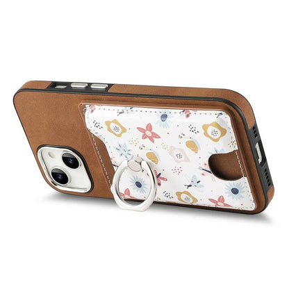 E4 for iPhone 14 Phone Case Anit-Fall Kickstand Back Cover Pattern Card Holder