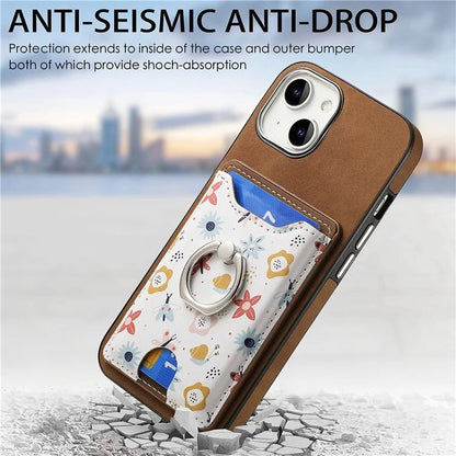 E4 for iPhone 14 Phone Case Anit-Fall Kickstand Back Cover Pattern Card Holder