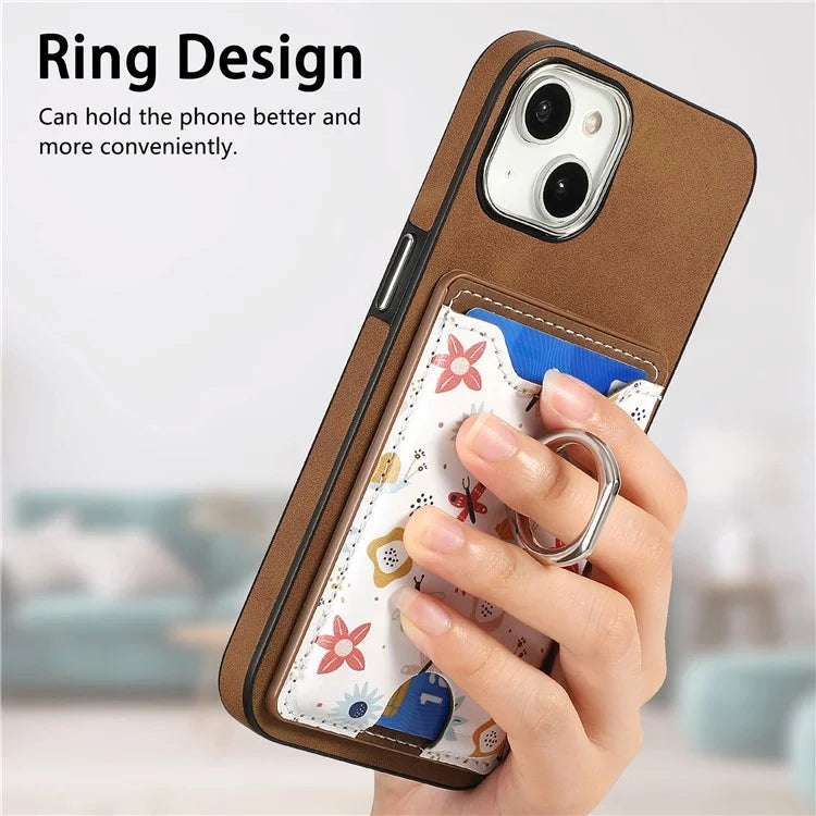 E4 for iPhone 14 Phone Case Anit-Fall Kickstand Back Cover Pattern Card Holder