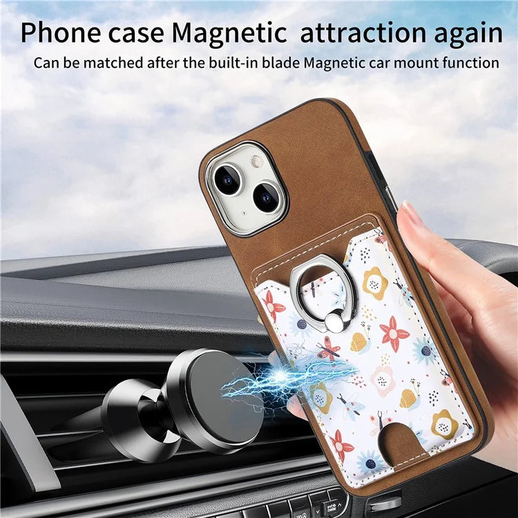 E4 for iPhone 14 Phone Case Anit-Fall Kickstand Back Cover Pattern Card Holder