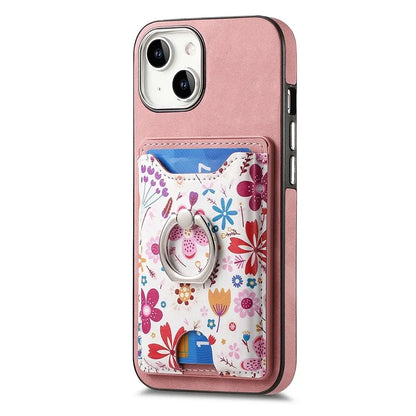 E4 for iPhone 14 Phone Case Anit-Fall Kickstand Back Cover Pattern Card Holder
