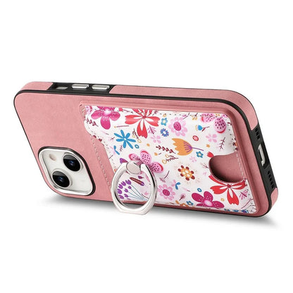 E4 for iPhone 14 Phone Case Anit-Fall Kickstand Back Cover Pattern Card Holder