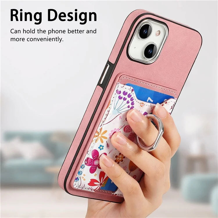 E4 for iPhone 14 Phone Case Anit-Fall Kickstand Back Cover Pattern Card Holder
