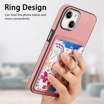 E4 for iPhone 14 Phone Case Anit-Fall Kickstand Back Cover Pattern Card Holder