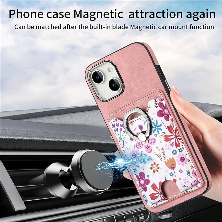 E4 for iPhone 14 Phone Case Anit-Fall Kickstand Back Cover Pattern Card Holder