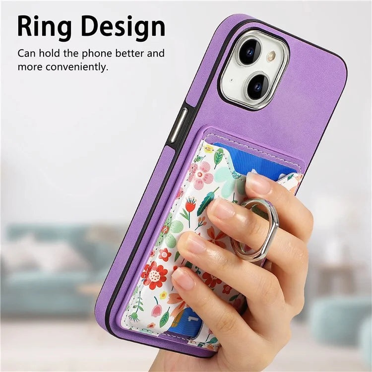 E4 for iPhone 14 Phone Case Anit-Fall Kickstand Back Cover Pattern Card Holder