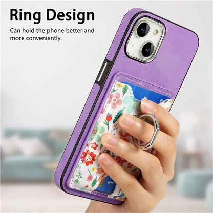 E4 for iPhone 14 Phone Case Anit-Fall Kickstand Back Cover Pattern Card Holder