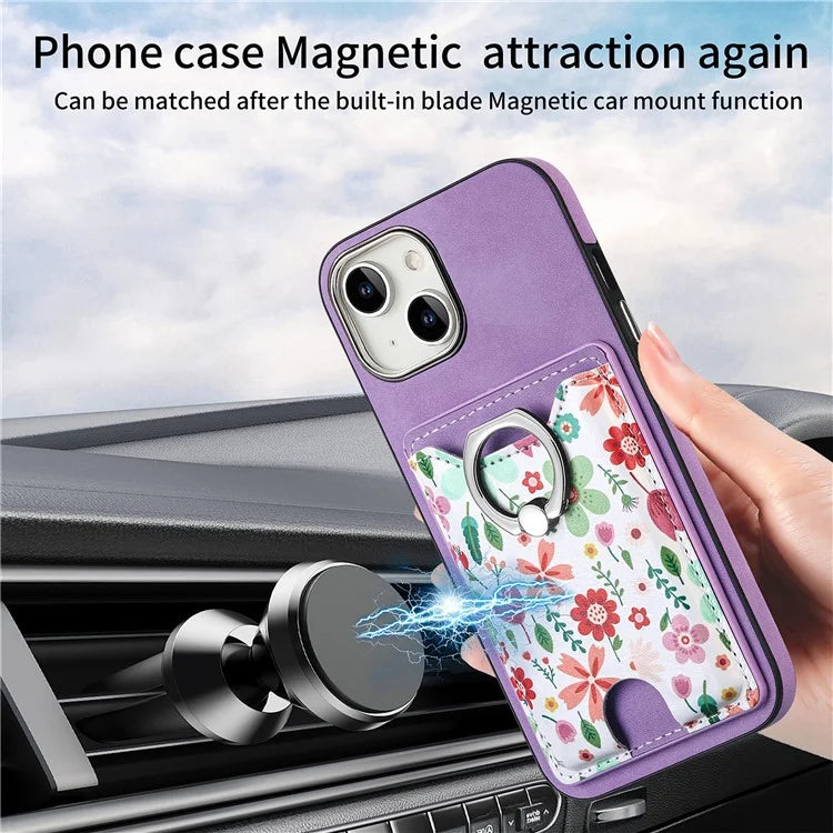 E4 for iPhone 14 Phone Case Anit-Fall Kickstand Back Cover Pattern Card Holder