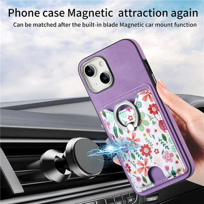E4 for iPhone 14 Phone Case Anit-Fall Kickstand Back Cover Pattern Card Holder