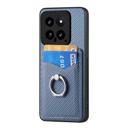 C1-8 For Xiaomi 14 Phone Case Ring Holder Card Slots Cover Carbon Fiber Texture