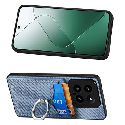 C1-8 For Xiaomi 14 Phone Case Ring Holder Card Slots Cover Carbon Fiber Texture