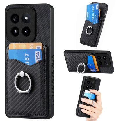 C1-8 For Xiaomi 14 Pro Ring Kickstand Case Card Slots PU Leather Phone Back Cover