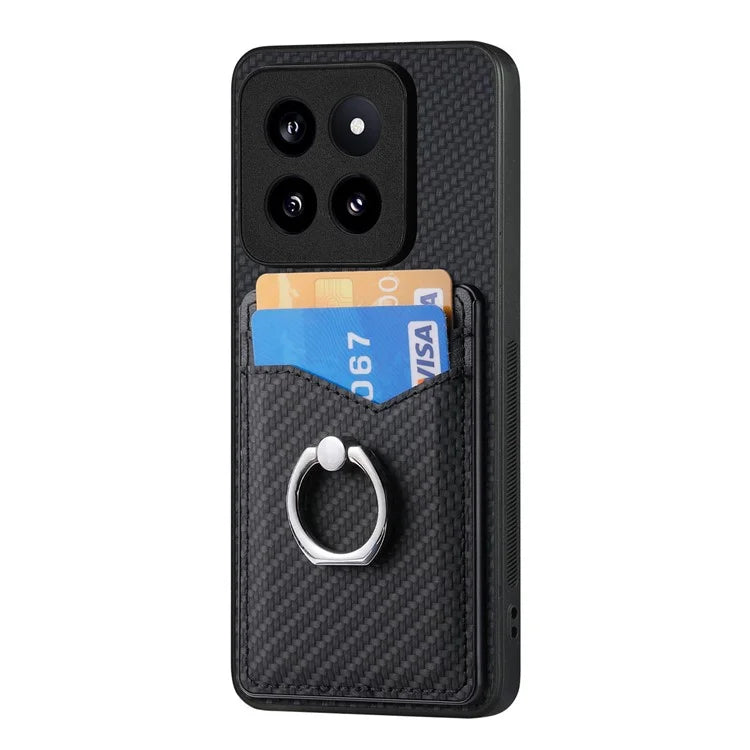C1-8 For Xiaomi 14 Pro Ring Kickstand Case Card Slots PU Leather Phone Back Cover