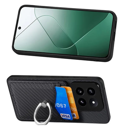 C1-8 For Xiaomi 14 Pro Ring Kickstand Case Card Slots PU Leather Phone Back Cover