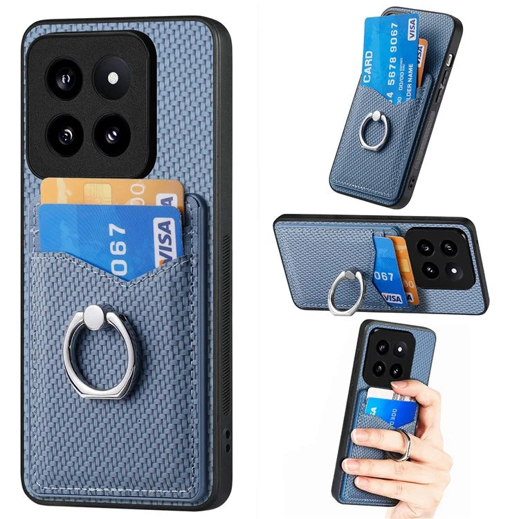C1-8 For Xiaomi 14 Pro Ring Kickstand Case Card Slots PU Leather Phone Back Cover