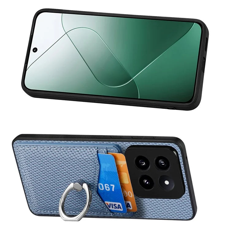 C1-8 For Xiaomi 14 Pro Ring Kickstand Case Card Slots PU Leather Phone Back Cover