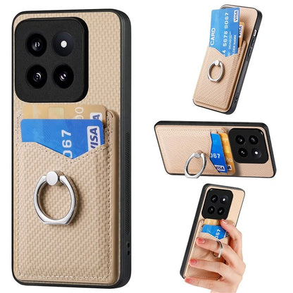 C1-8 For Xiaomi 14 Pro Ring Kickstand Case Card Slots PU Leather Phone Back Cover