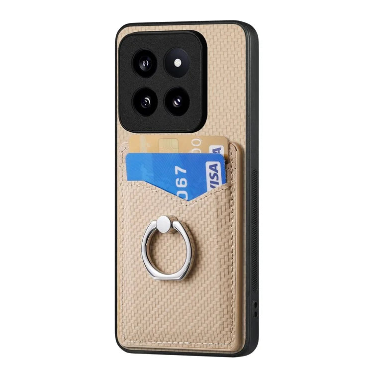 C1-8 For Xiaomi 14 Pro Ring Kickstand Case Card Slots PU Leather Phone Back Cover