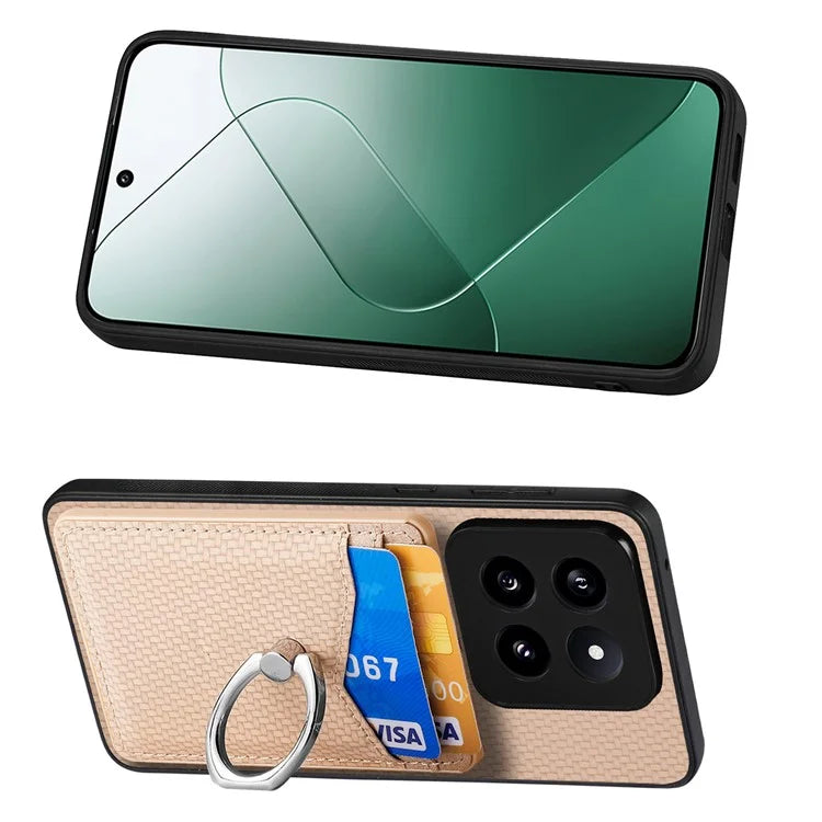 C1-8 For Xiaomi 14 Pro Ring Kickstand Case Card Slots PU Leather Phone Back Cover
