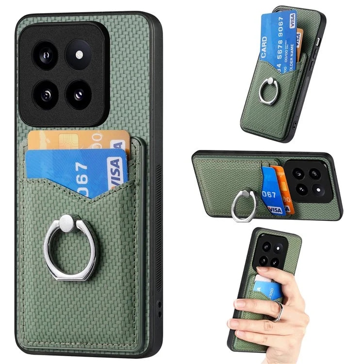 C1-8 For Xiaomi 14 Pro Ring Kickstand Case Card Slots PU Leather Phone Back Cover