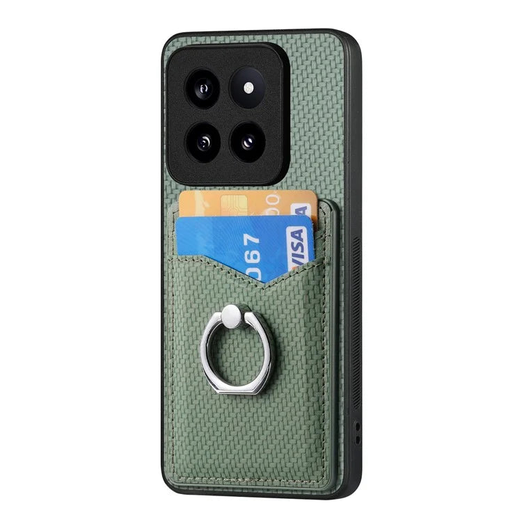 C1-8 For Xiaomi 14 Pro Ring Kickstand Case Card Slots PU Leather Phone Back Cover