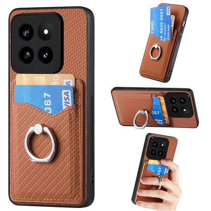 C1-8 For Xiaomi 14 Pro Ring Kickstand Case Card Slots PU Leather Phone Back Cover