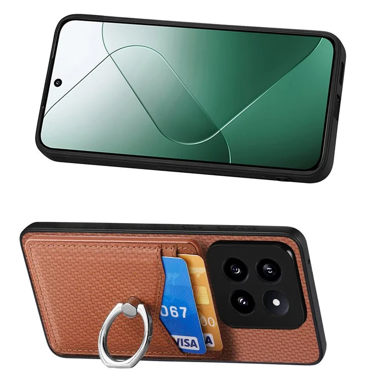 C1-8 For Xiaomi 14 Pro Ring Kickstand Case Card Slots PU Leather Phone Back Cover