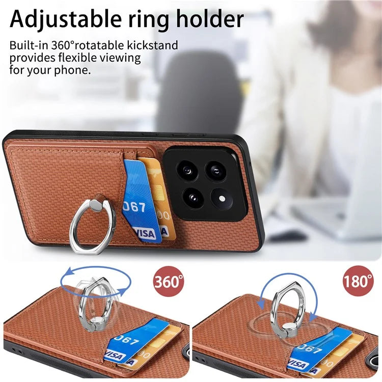 C1-8 For Xiaomi 14 Pro Ring Kickstand Case Card Slots PU Leather Phone Back Cover