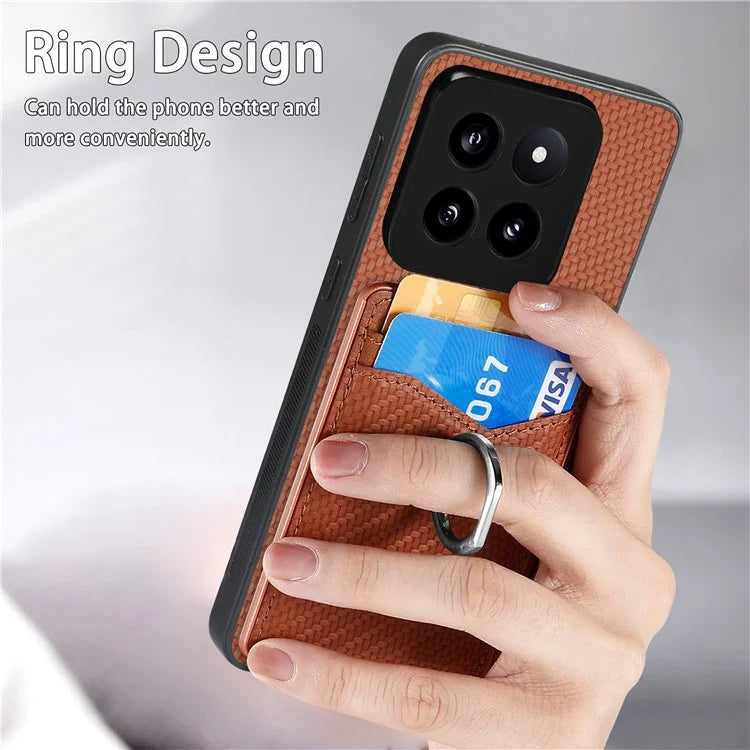 C1-8 For Xiaomi 14 Pro Ring Kickstand Case Card Slots PU Leather Phone Back Cover
