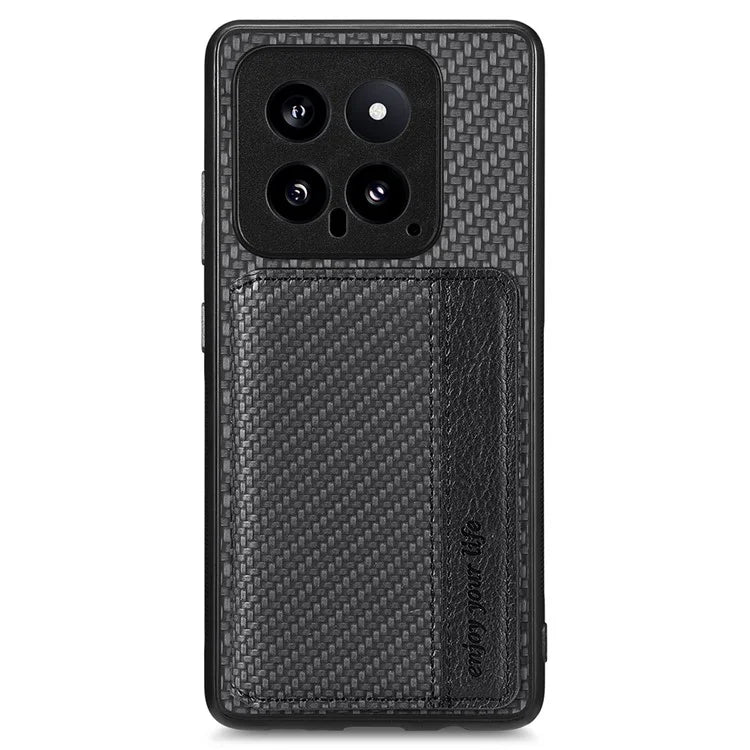 For Xiaomi 14 Magnetic Case Carbon Fiber Texture Kickstand Back Cover
