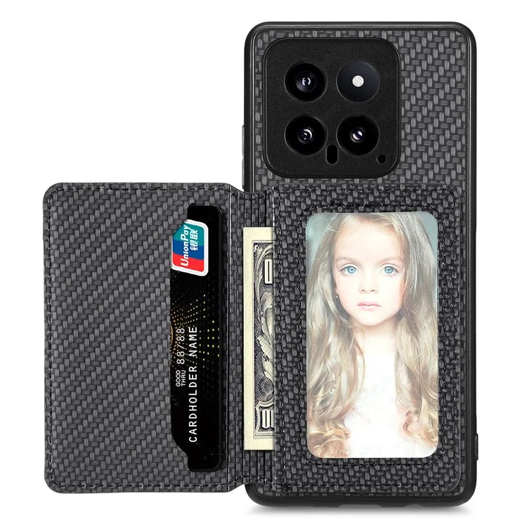 For Xiaomi 14 Magnetic Case Carbon Fiber Texture Kickstand Back Cover