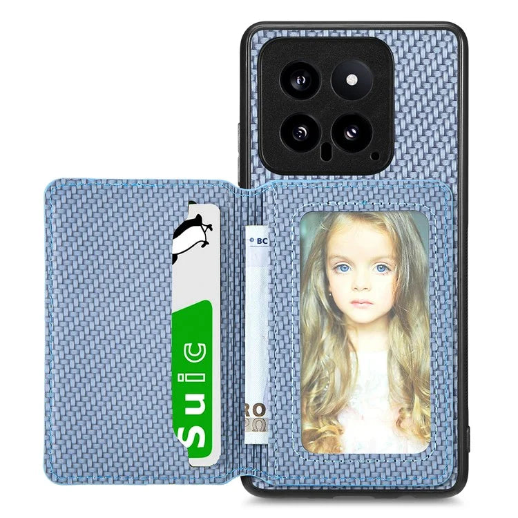 For Xiaomi 14 Magnetic Case Carbon Fiber Texture Kickstand Back Cover