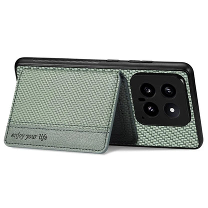 For Xiaomi 14 Magnetic Case Carbon Fiber Texture Kickstand Back Cover