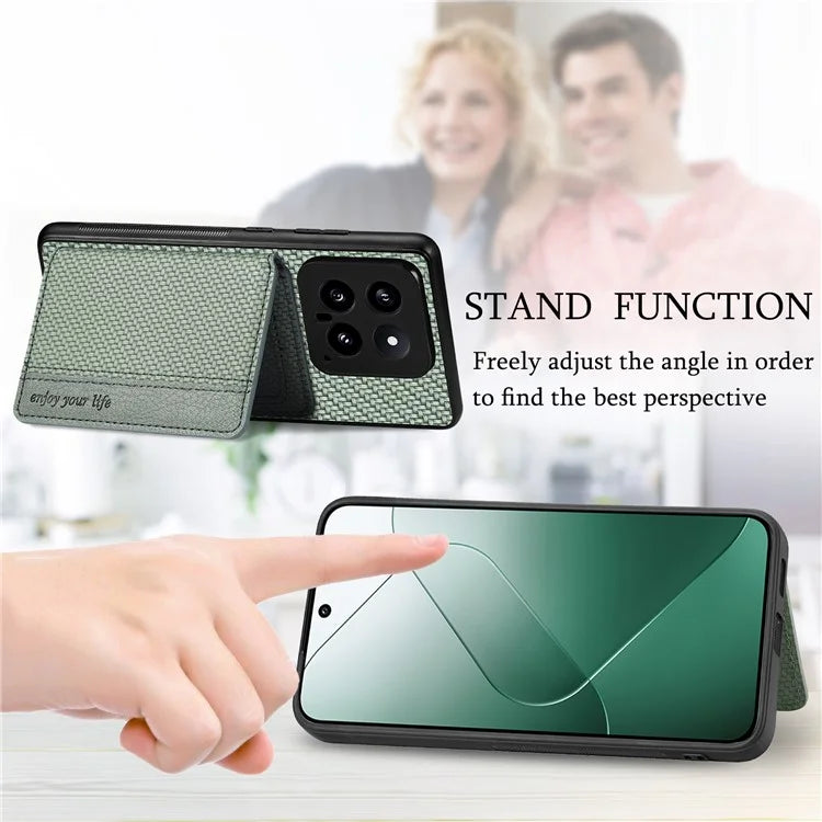 For Xiaomi 14 Magnetic Case Carbon Fiber Texture Kickstand Back Cover