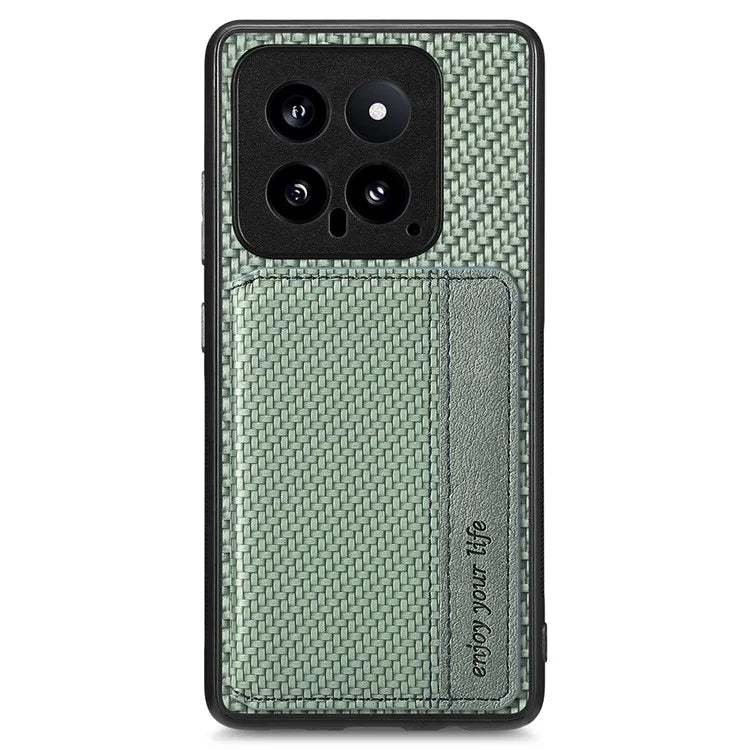 For Xiaomi 14 Magnetic Case Carbon Fiber Texture Kickstand Back Cover