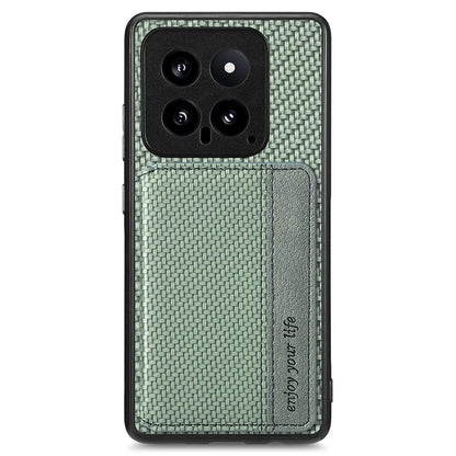 For Xiaomi 14 Magnetic Case Carbon Fiber Texture Kickstand Back Cover